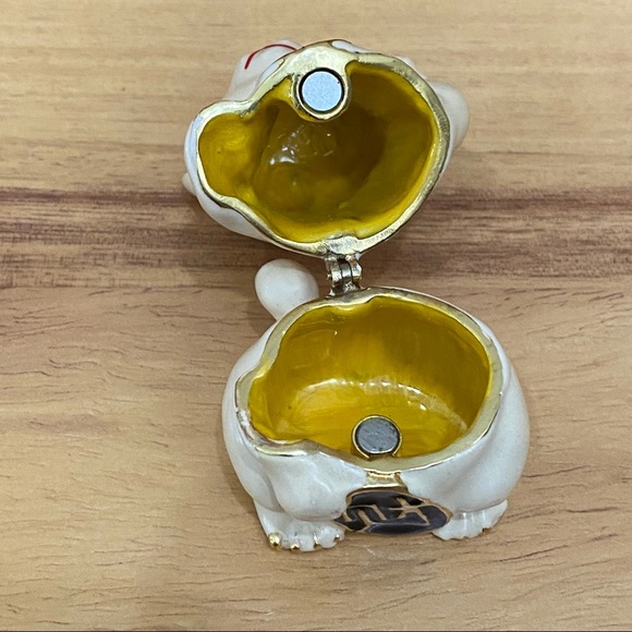 Objet d Art Form Work of Art Asian Lucky Cat Fortune Cat Enamel Trinket Box - Picture 7 of 11